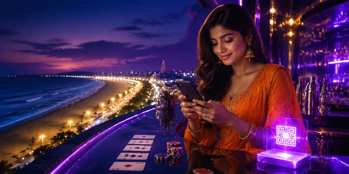 Night view of Chennai Marina Beach with festive neon lights